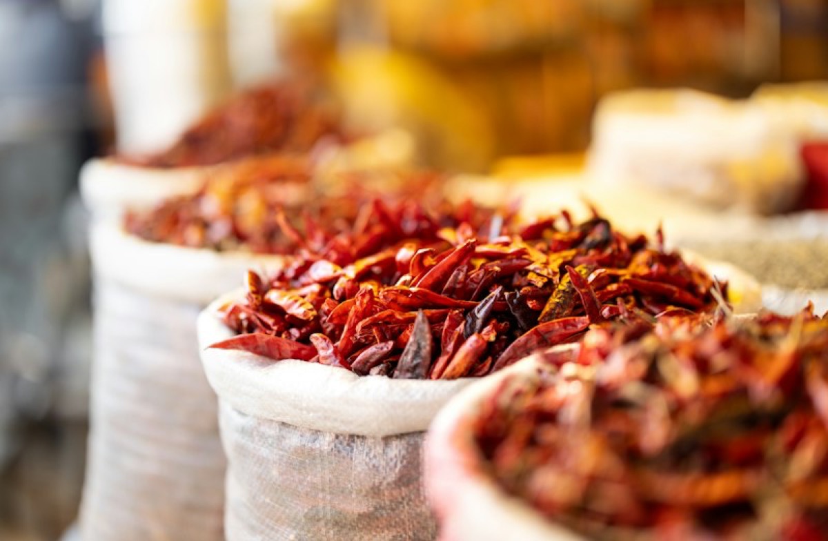 Dried red chilli peppers in bulk export sacks