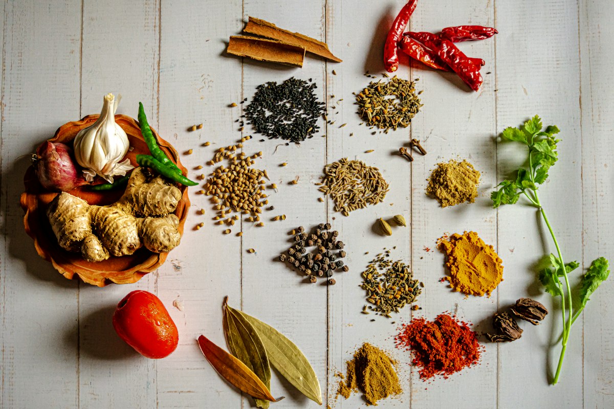 Assorted Indian spices in bowls